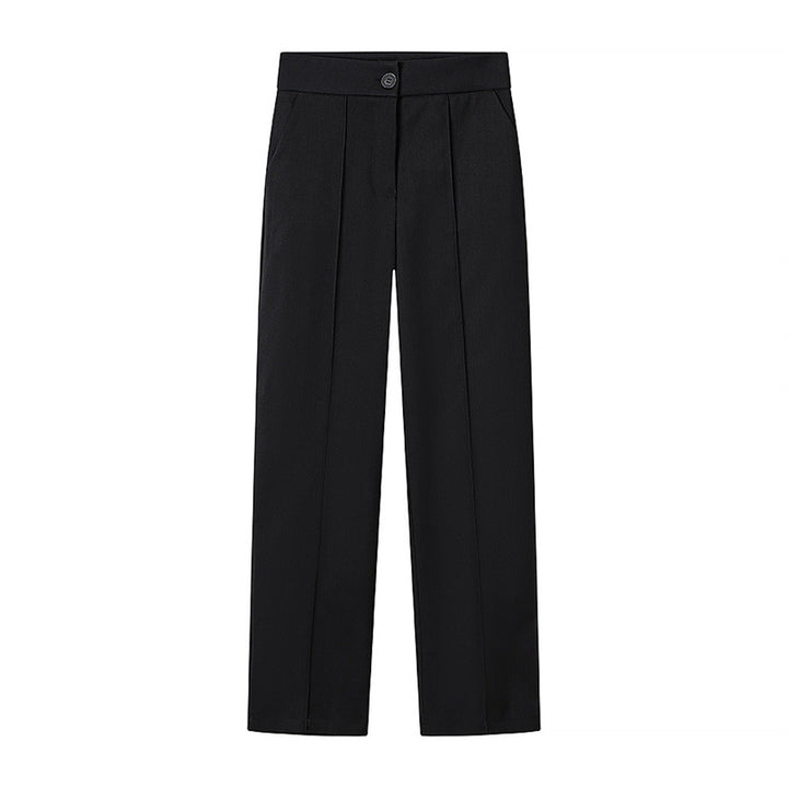 Women High-waisted Straight Pleated Trousers with Concealed Button Placket and Pressed Fold Mune Fashion