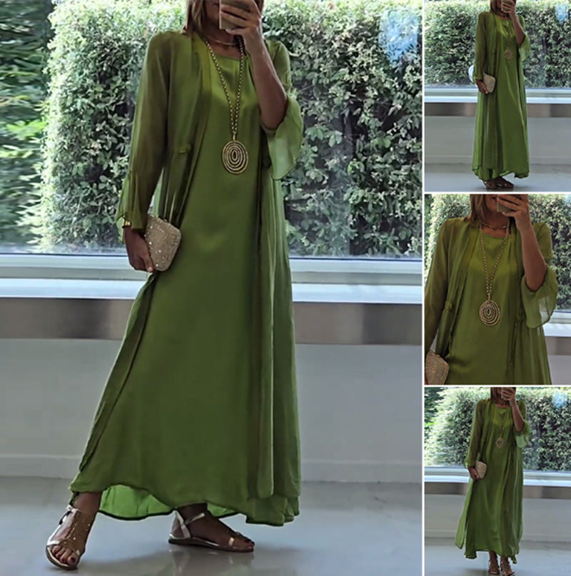 Ladies nan elegant layered evening dress with padded inner dress, transparent chiffon overlay and waist-adjustable ribbons Mune Fashion