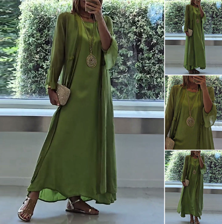 Ladies nan elegant layered evening dress with padded inner dress, transparent chiffon overlay and waist-adjustable ribbons Mune Fashion