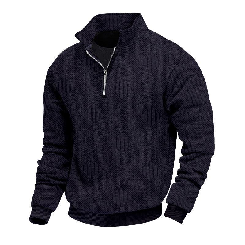 Men's Half-Zip Knit Sweater with Geometric Structure and Stand Collar Mune Fashion