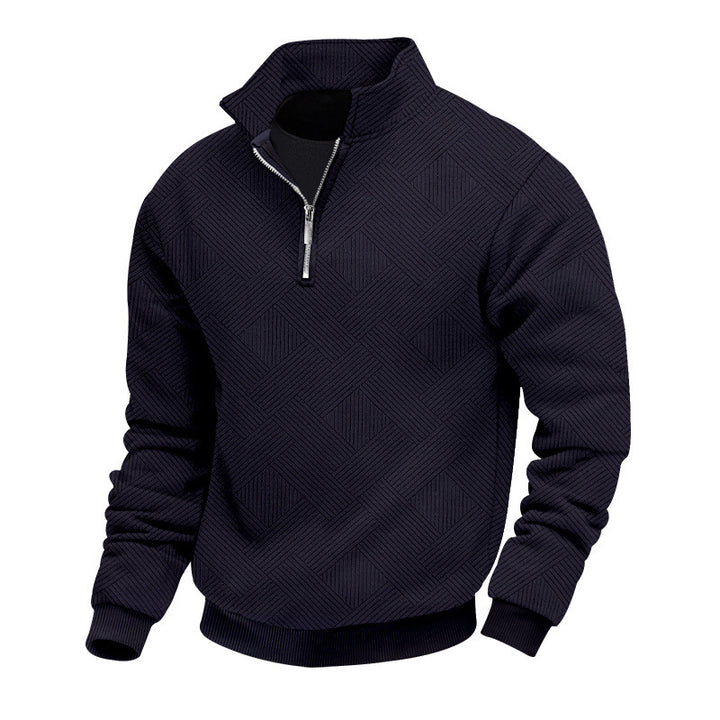 Men's Half-Zip Knit Sweater with Geometric Structure and Stand Collar Mune Fashion
