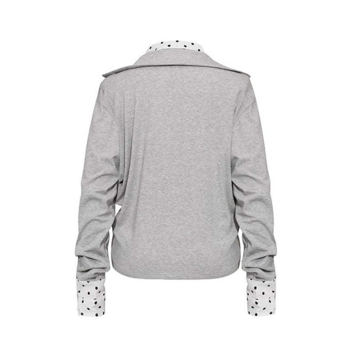 Women Layered Long Sleeve Shirt with Deep V-Neck, Attached Placket and Polka Dot Details Mune Fashion