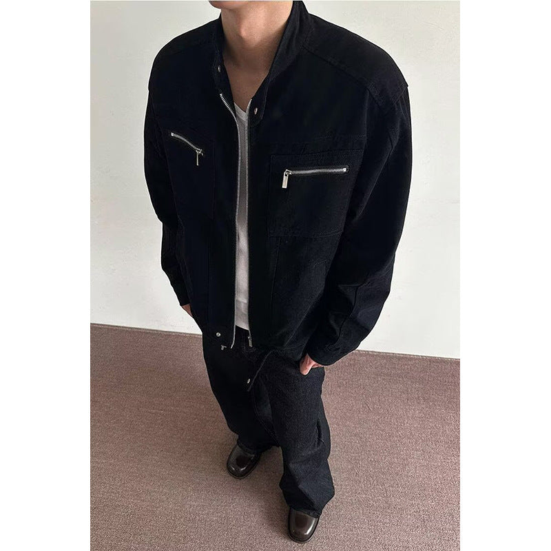 Men's Lightweight Overshirt Jacket with Stand-Up Collar and Zipper Pockets Mune Fashion