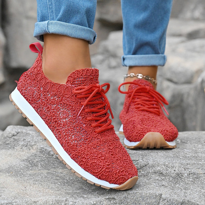 Women's Lightweight Sneakers with Crochet Tip Upper and Contoured Rubber Sole Mune Fashion