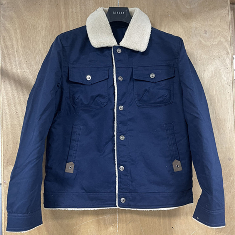 Men's utility work jacket made of canvas with faux fur collar and quilted inner lining Mune Fashion