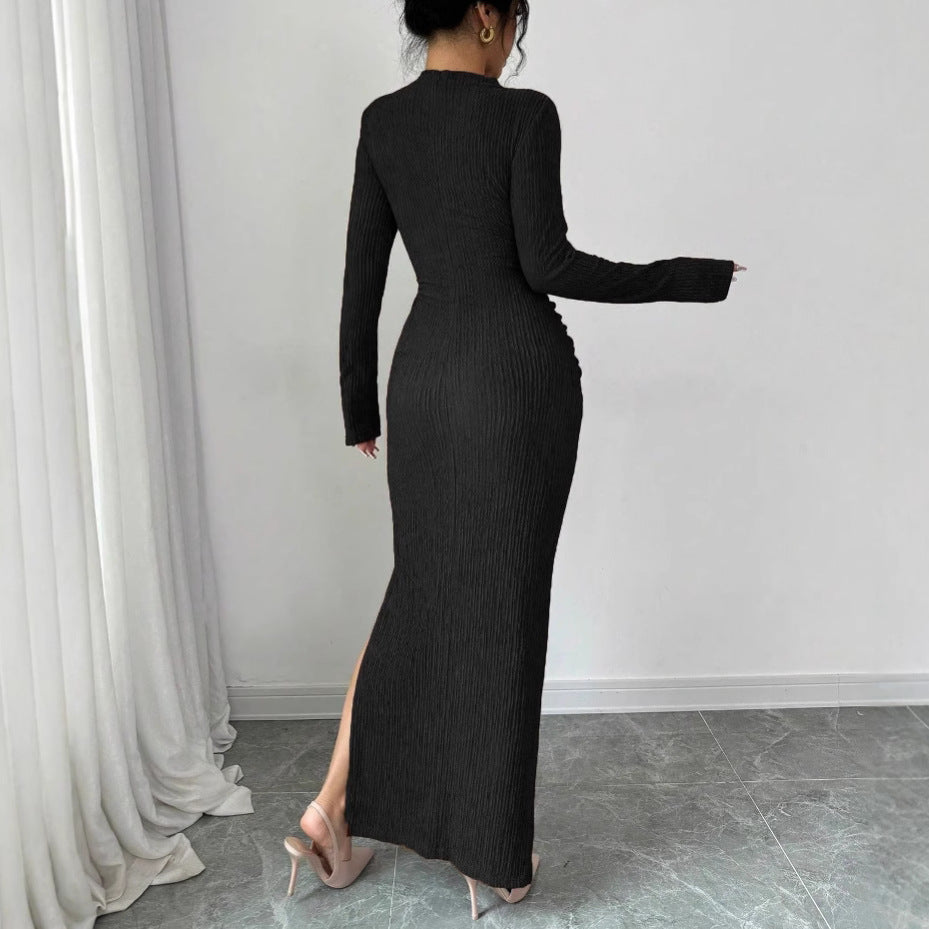 Women's Midi Dress with Cut-Outs Ribbed Structure and Side Slit Mune Fashion