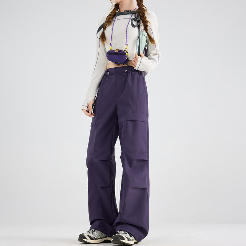 Women's Wide Cargo Pants with Elastic Waistband, Drawstring and Utility Pockets Mune Fashion