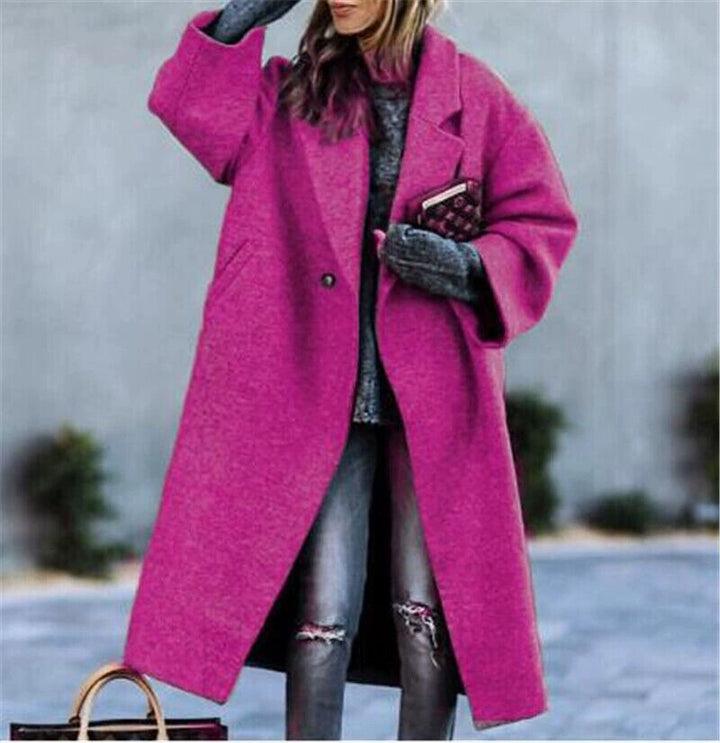 Women's Oversized Wool Coat with Dropped Shoulder, Open Front and Side Pockets Mune Fashion