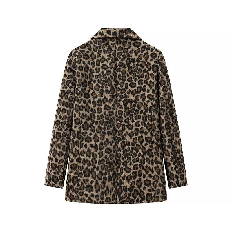 Women's Leopard Print Boucle Blazer with Notched Collar and Flap Pockets Mune Fashion