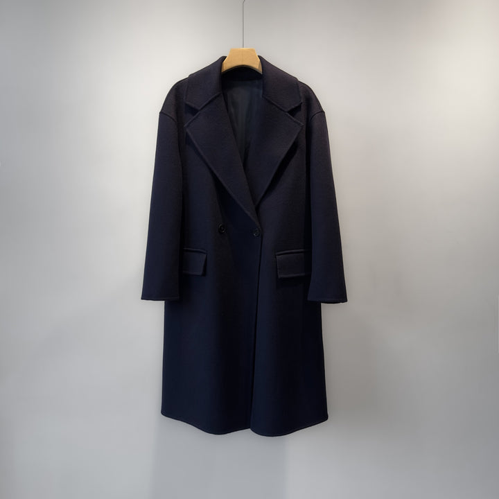 Women's Elegant Double-Breasted Oversized Wool Coat Mune Fashion