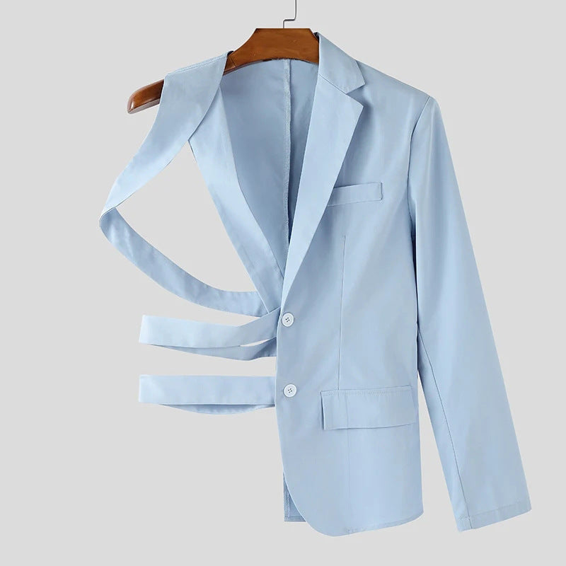 Women's nan asymmetrical blazer with strap details and lapel collar Mune Fashion