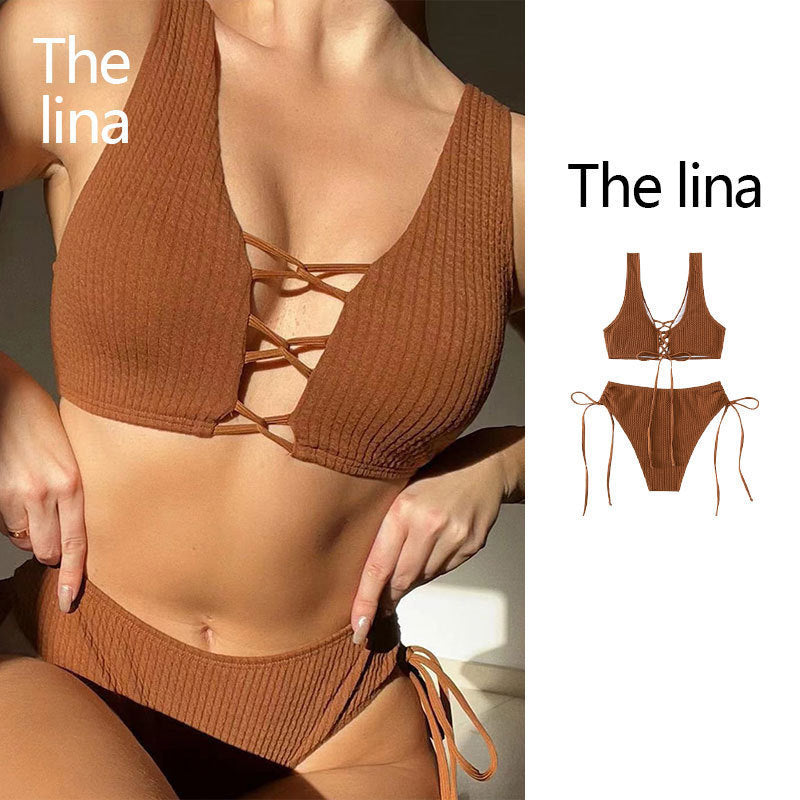 Ladies Bikini set with sophisticated tie design and high-cut bottom Mune Fashion