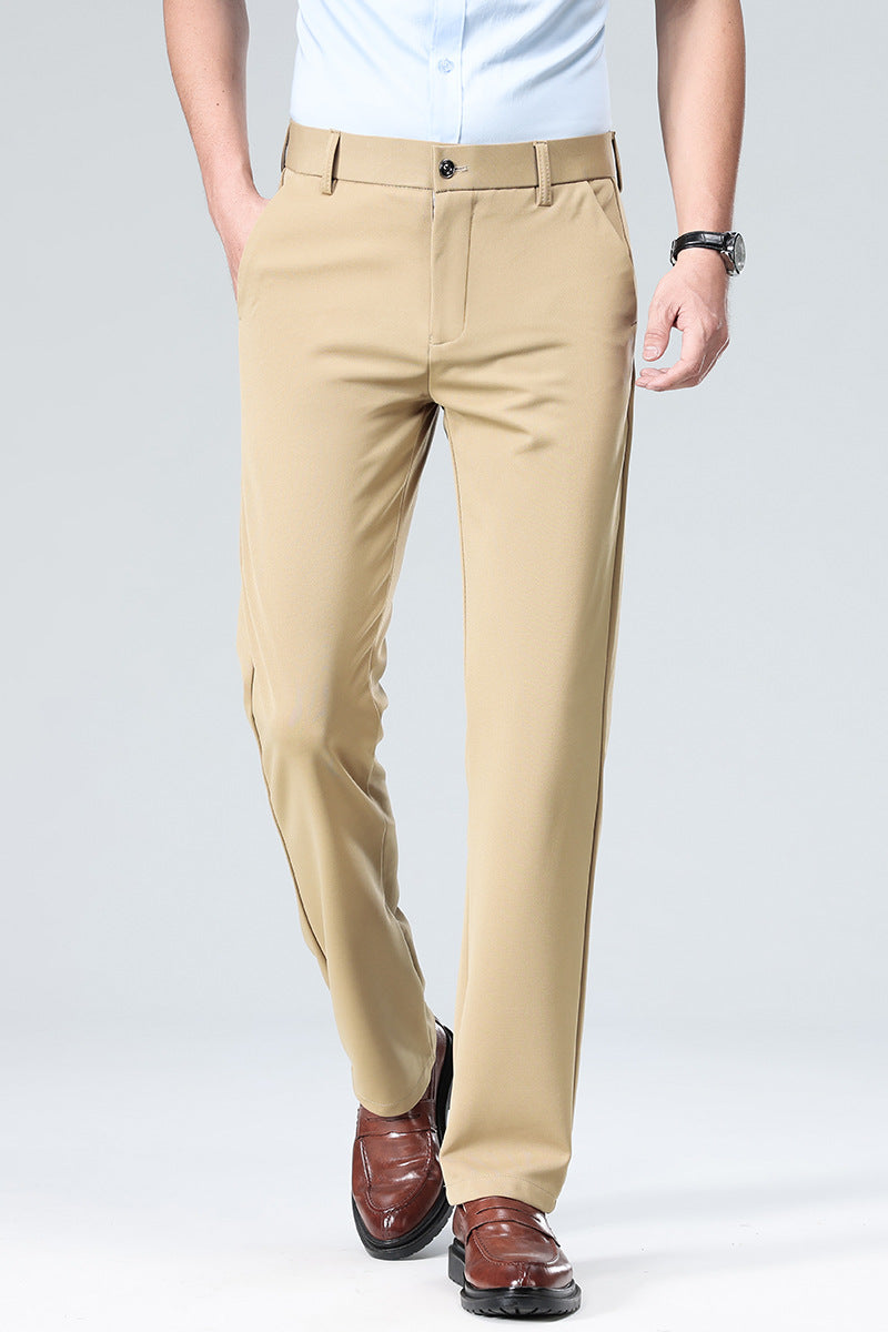 Men's Elegant Straight-Cut Stretch Business Trousers with Crease Mune Fashion