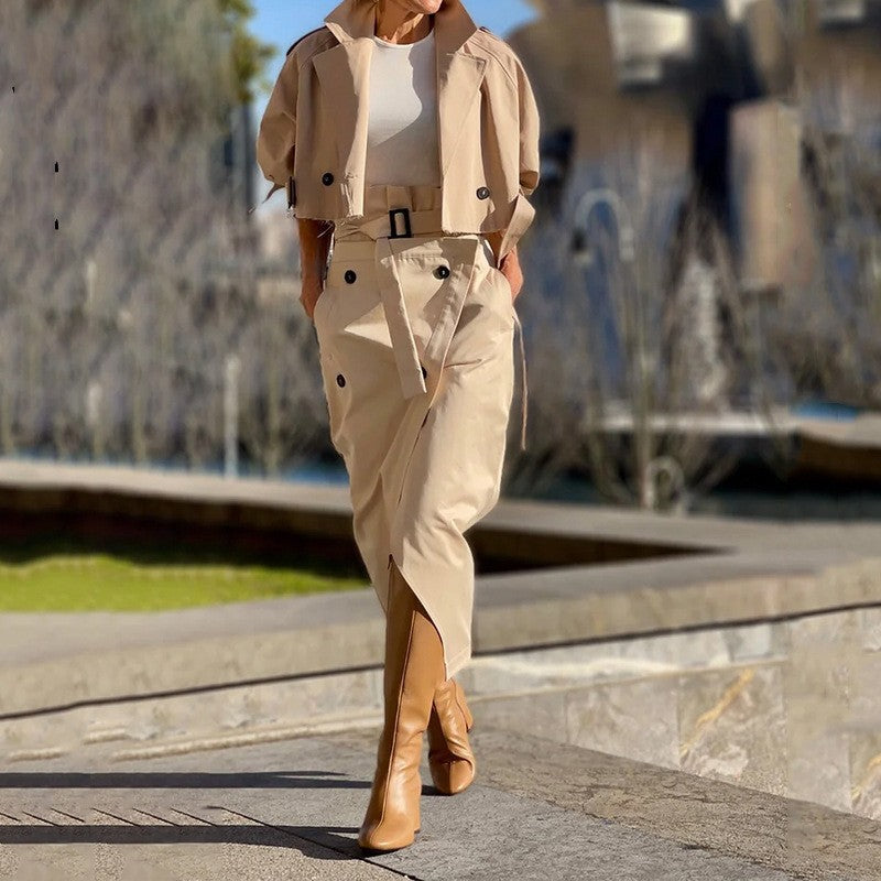 Women's Elegant Short Blazer Set with Fitted Wrap Pencil Skirt Mune Fashion