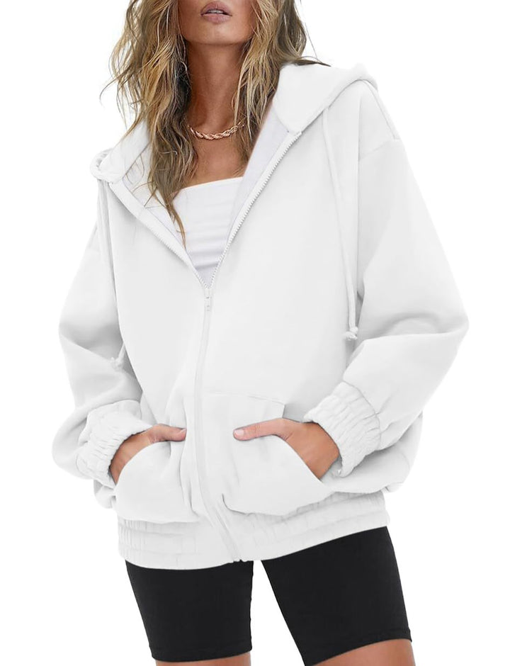 Women nan oversized hoodie jacket with zipper, fleece lining and kangaroo pockets Mune Fashion