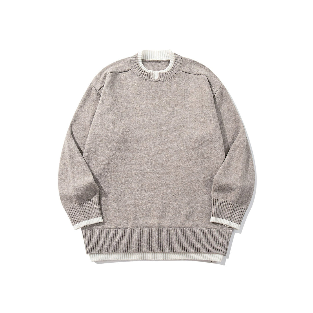 Ladies Oversize Knit Sweater with Contrasting Ribbed Collar and Extended Hem Mune Fashion