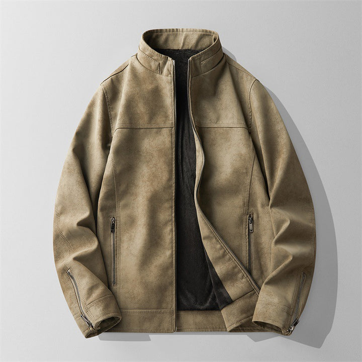 Men Stylish Faux Leather Jacket with Stand-Up Collar Mune Fashion