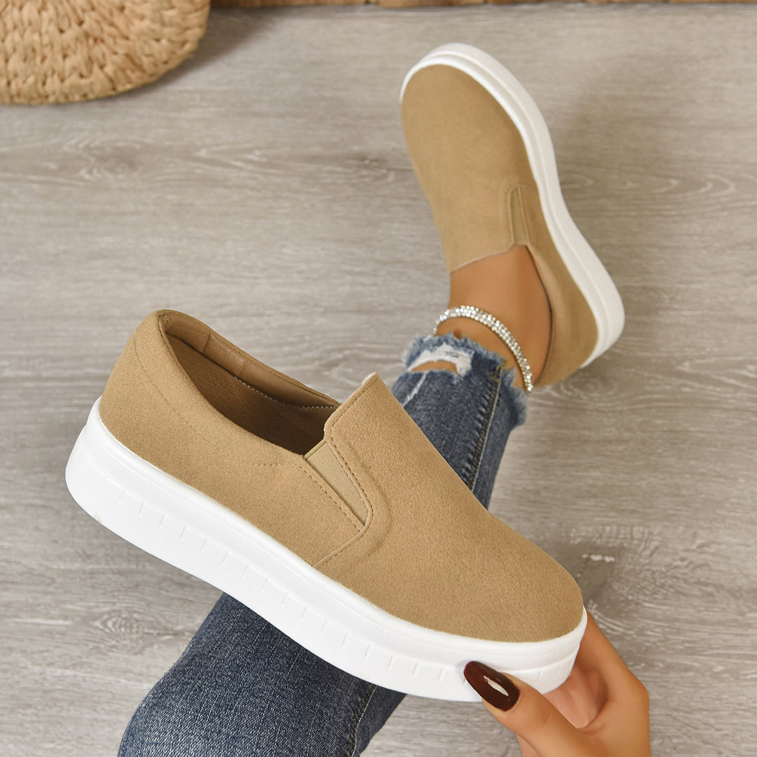 Women's Slip-On Casual Sneakers with Wide Lightweight Platform Sole Soft Microvelours Upper and Elastic Side Inserts Mune Fashion