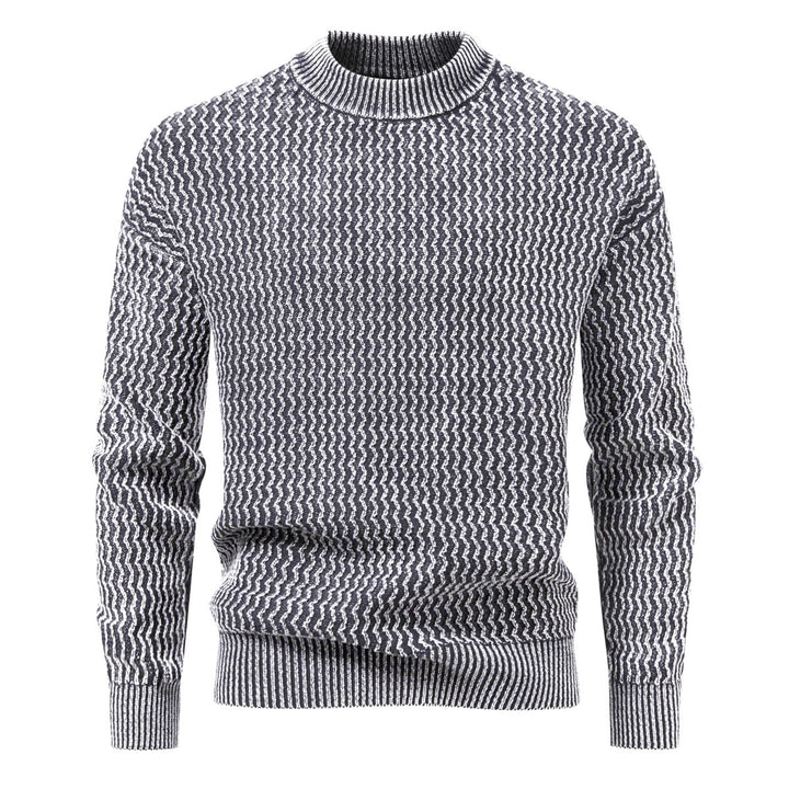 Men's Structured Fine Knit Sweater with Stand-Up Collar and Zigzag Pattern Mune Fashion