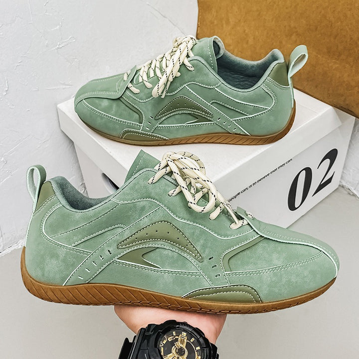 Unisex lightweight retro casual sneakers with suede-like upper material, padded entry, and flexible rubber outsole Mune Fashion