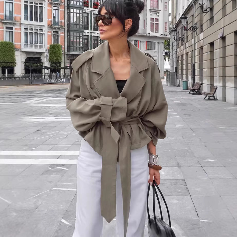 Women Tailored Wrap Coat with Extra Long Tie Belt Mune Fashion