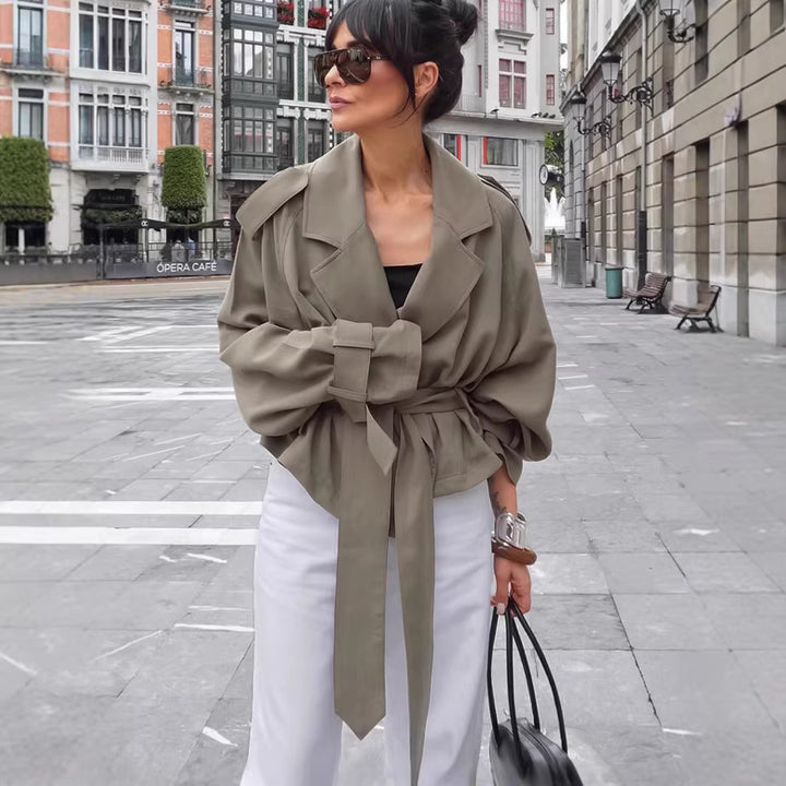 Women Tailored Wrap Coat with Extra Long Tie Belt Mune Fashion