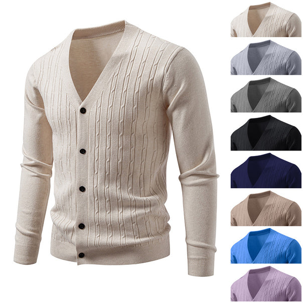 Men's fine-knit cardigan with V-neck and vertical cable pattern Mune Fashion