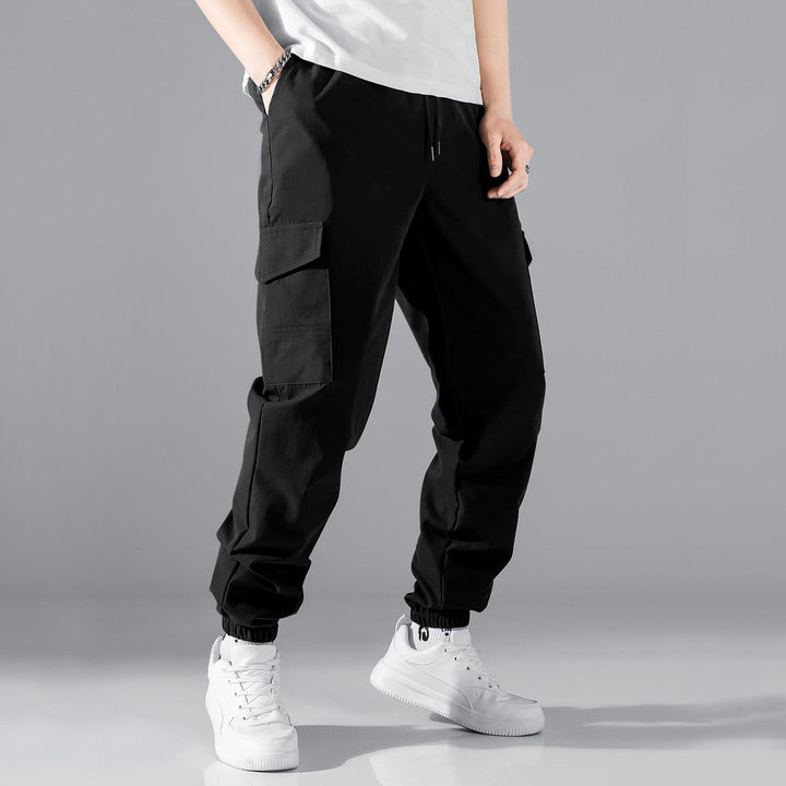 Men's Cargo Jogging Pants with elastic tunnel drawstring waistband and patch flap pockets Mune Fashion