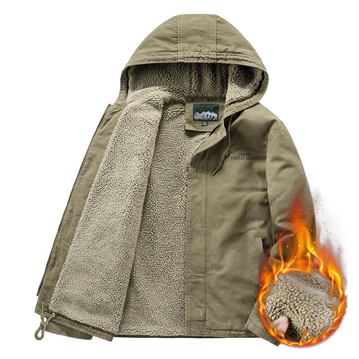 Men's Outdoor Canvas Jacket with Full Sherpa Lining, Hood and Thermal Insulation Mune Fashion