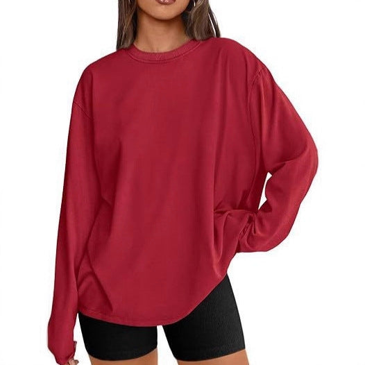 Women's Oversize Sweatshirt with Round Neck and Extended Hem Drune