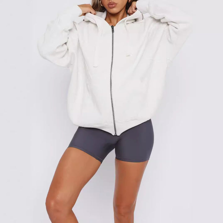 Women's Oversized Hooded Jacket with Zipper and French Terry Lining Mune Fashion