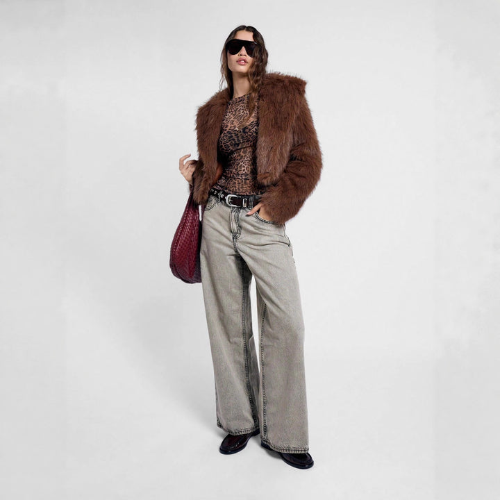 Women's figure-hugging mesh long sleeve with leopard pattern and side ruching Mune Fashion