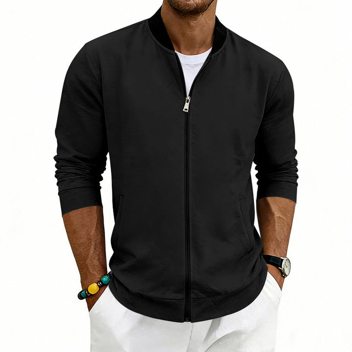 Men's lightweight bomber jacket made of jersey with stand-up collar, elastic cuffs, and concealed pockets Mune Fashion