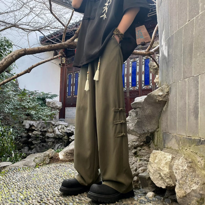 Men's Loose-Fit Casual Pants with Decorative Details Mune Fashion