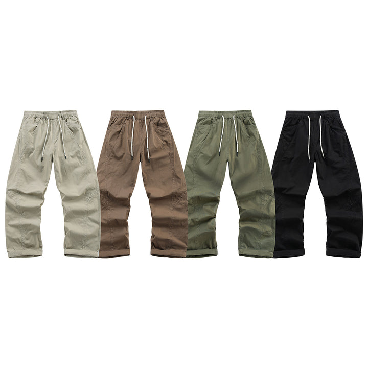 Men's Light Relaxed-Fit Trousers with Drawstring, Slanted Side Pockets and Panel Seams Mune Fashion