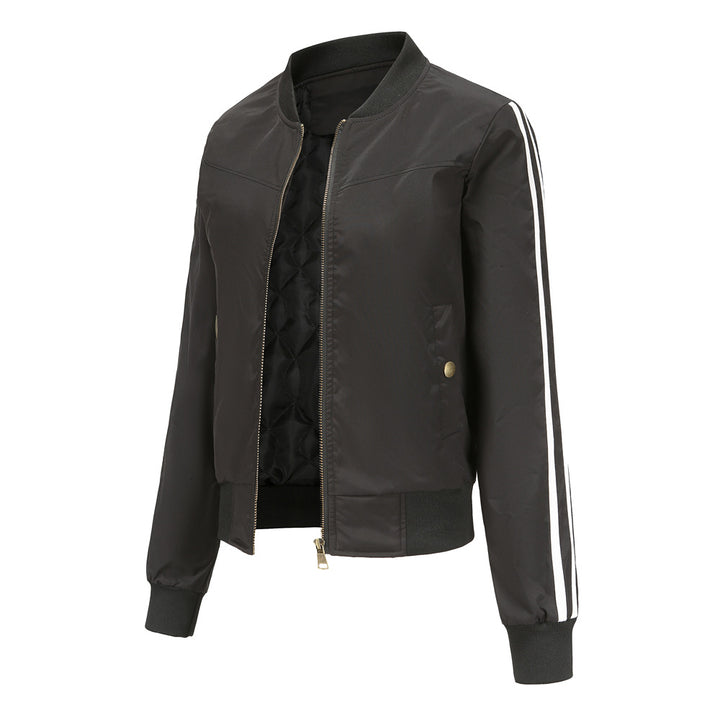 Women's casual bomber jacket with side contrast stripes, quilted inner lining and ribbed cuffs Mune Fashion