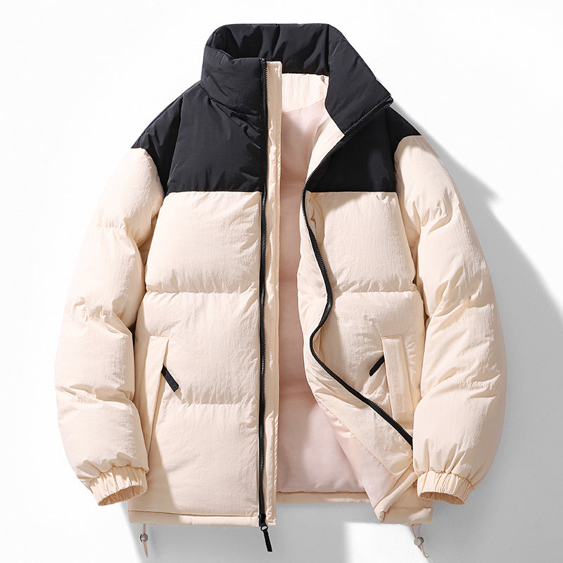Men's Padded Quilted Jacket with High Collar, Drawstring Hem and Contrast Panel Mune Fashion