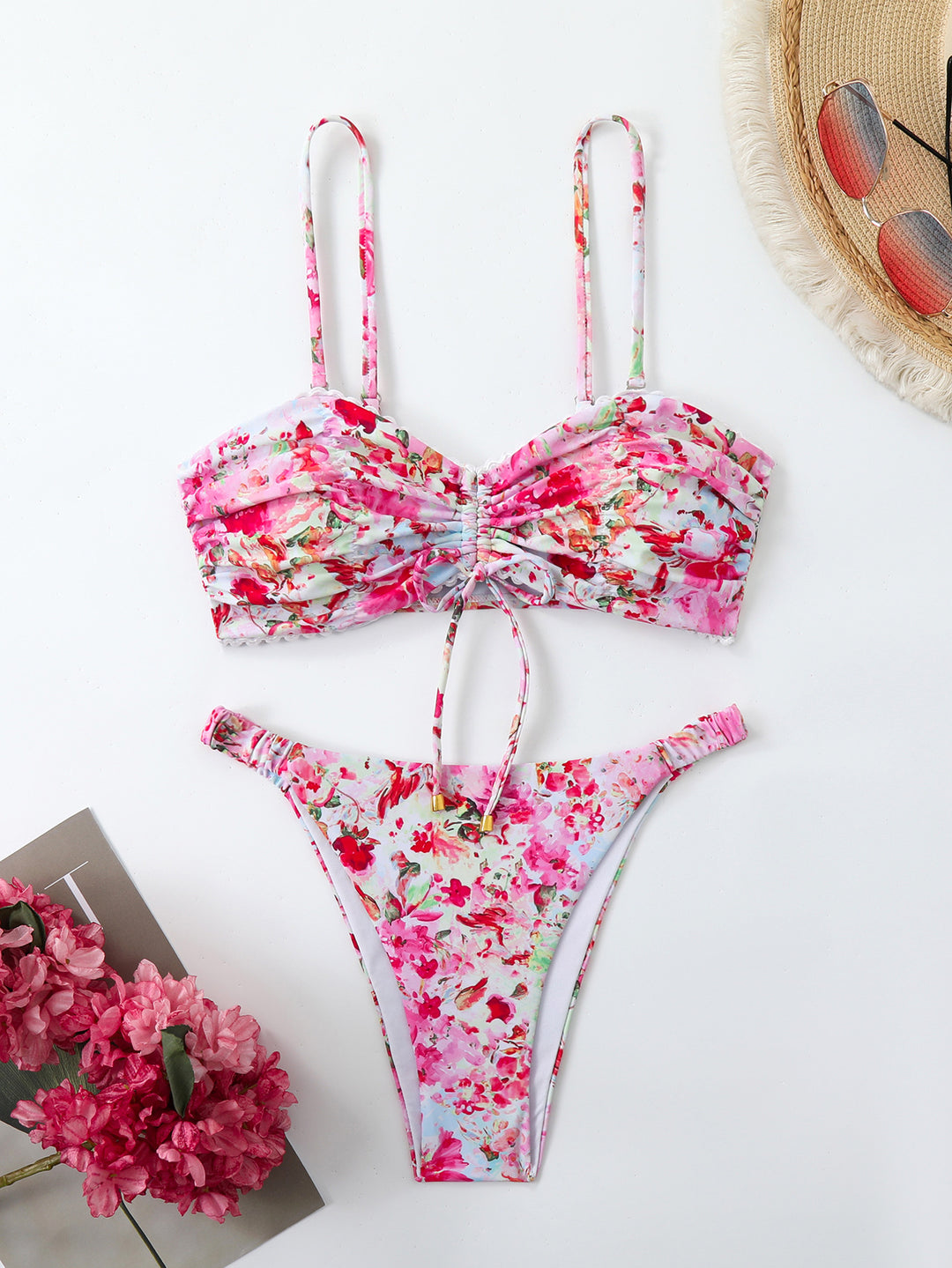 Women’s bikini set with gathering and romantic floral design Mune Fashion