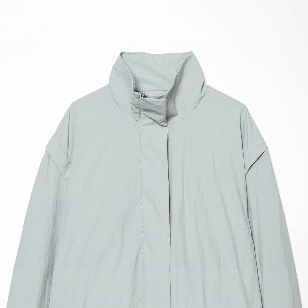 Women's Cropped Technical Stand Collar Jacket with Hidden Front Mune Fashion