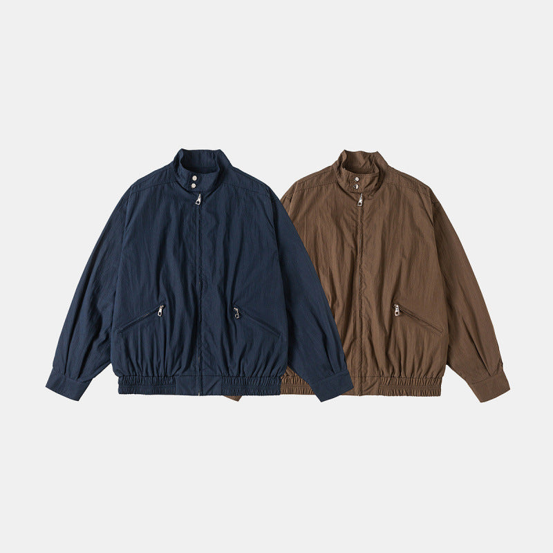 Men's Lightweight Harrington Jacket with Stand-up Collar, Elastic Hem, and Slanted Zipper Pockets Mune Fashion