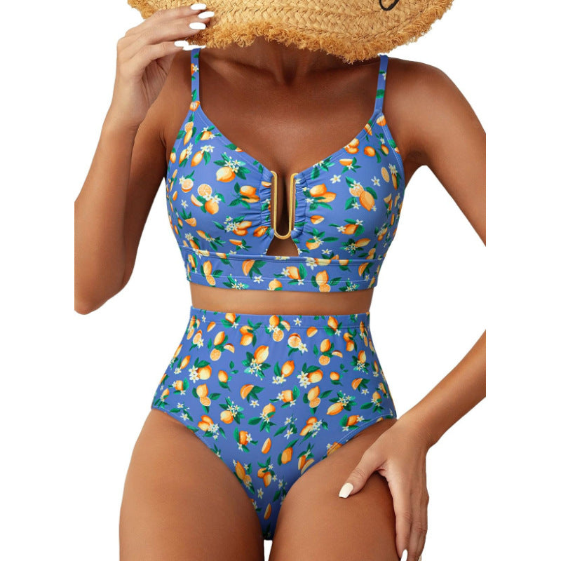 Women High-Cut Bikini with Floral Pattern and Leopard Print Mune Fashion