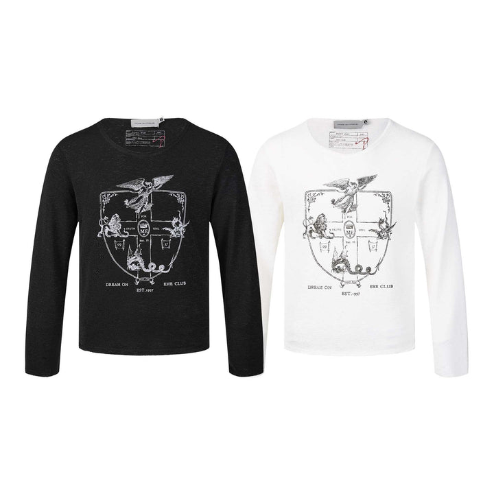 Unisex Long Sleeve Fine Knit Shirt with Crest Print Mune Fashion