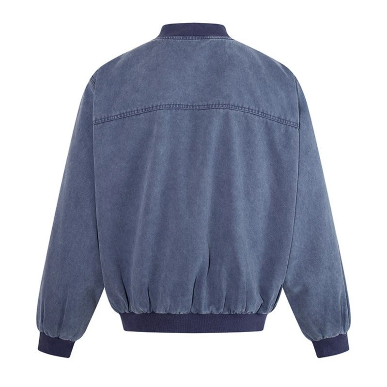 Men's Oversize Bomber Jacket in Vintage Wash with Stand Collar and Utility Pockets Mune Fashion