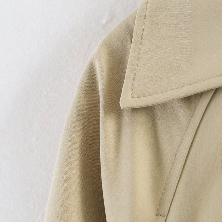 Women Cropped Trench Coat in Boxy Cut with Drawstring Waist and Oversized Cuffs Mune Fashion