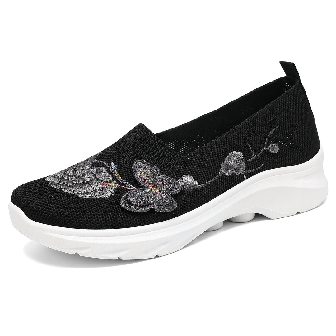 Ladies Elegant Slip-On Sneakers with Floral Embroidery Mune Fashion