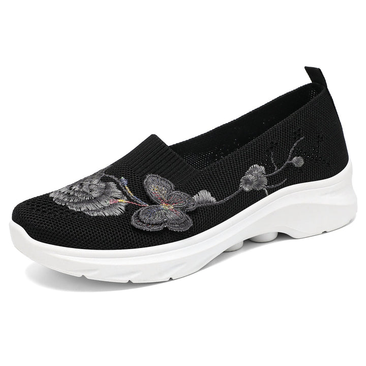 Ladies Elegant Slip-On Sneakers with Floral Embroidery Mune Fashion