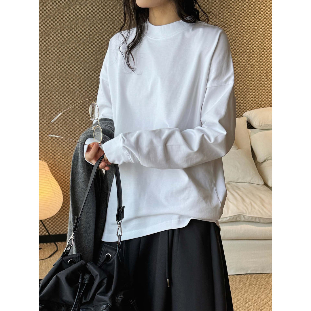 Women's Oversized Long Sleeve with Stand Collar and Dropped Shoulder Mune Fashion