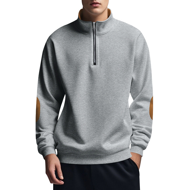 Men's half-high zip pullover with stand-up collar, elbow patches and modern regular fit Mune Fashion