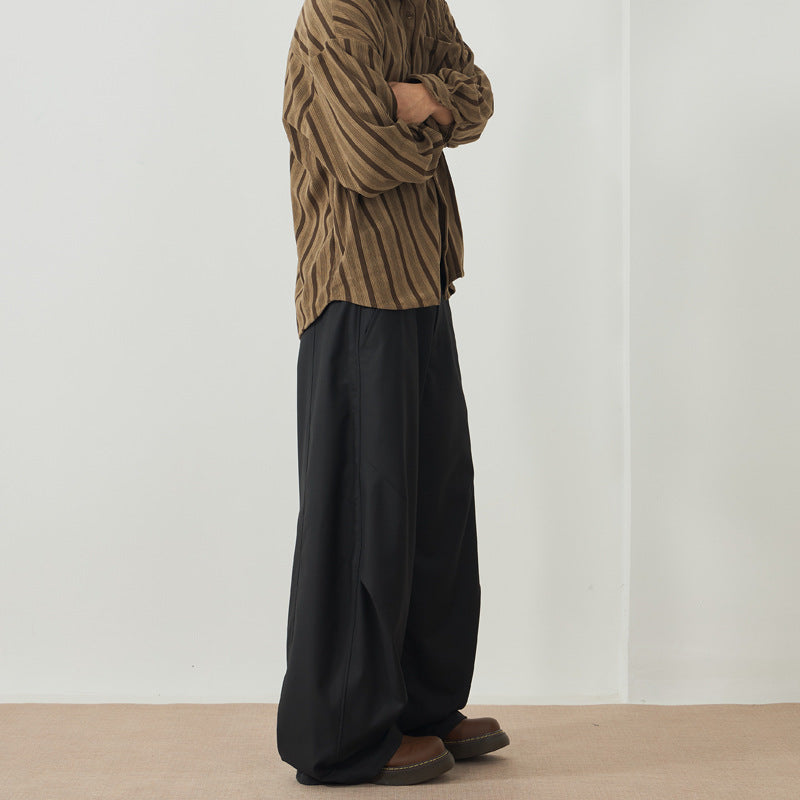 Men's Floor-Length Oversized Twill Pants with Extra Wide Leg and Clean Minimal Design Mune Fashion