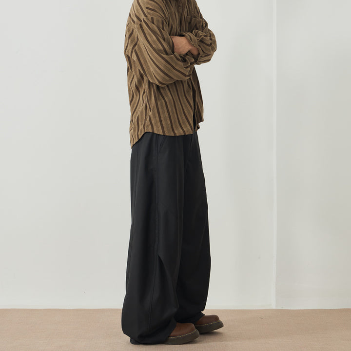 Men's Floor-Length Oversized Twill Pants with Extra Wide Leg and Clean Minimal Design Mune Fashion